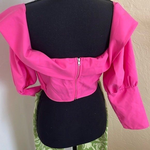Pretty Little Things Hot Pink Bardot Frill Corset Top NWOT size 10 - Picture 2 of 7